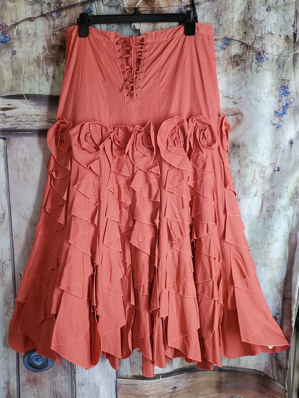 Cordelia M Boho Ruffle Roses Tiered Maxi Skirt